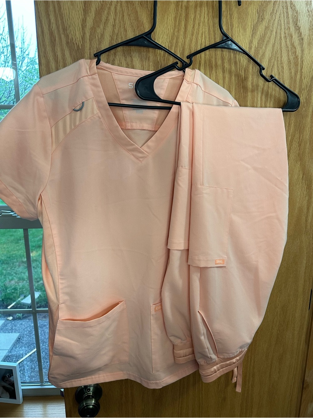 Spirit Peach V-Neck Medical Scrub Top and Pants